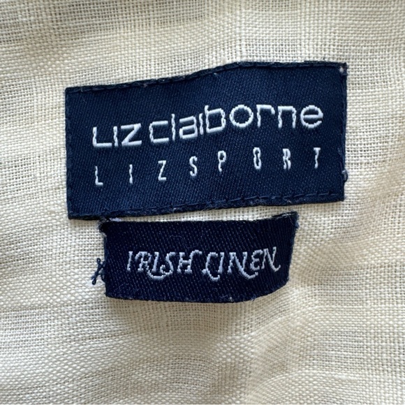 Liz Claiborne Lizsport Womens M 100% Irish Linen Button-Up Shirt Creamy Yellow - Picture 7 of 9
